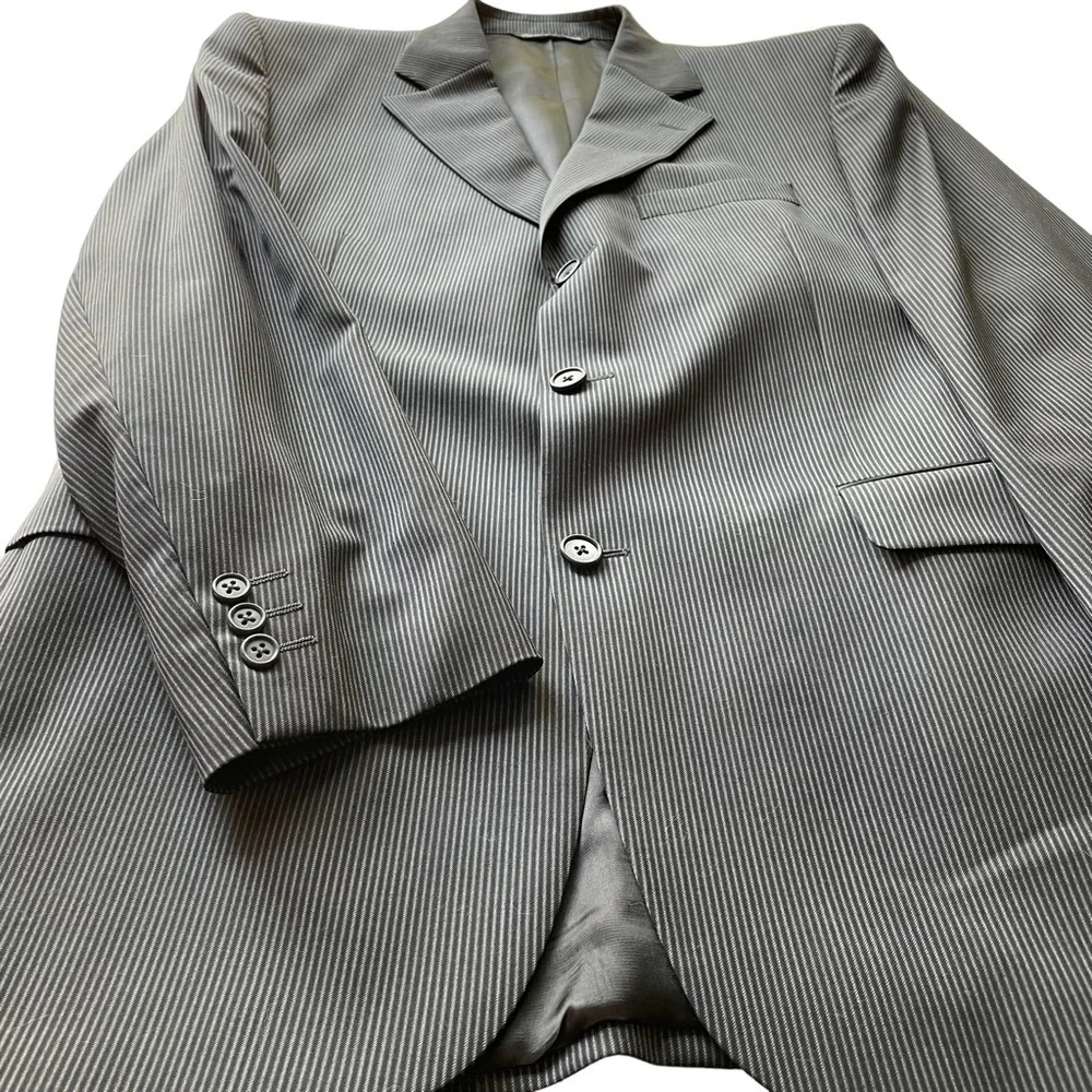 Jack Victor Suit Blazer Jacket Black Pinstripe 40R Wool Super 110 Workwear
